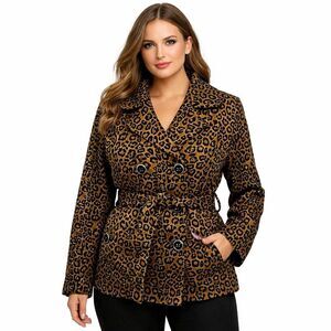 Free Spirit Double Breasted Trench Coat Size Large Cheetah NWOT